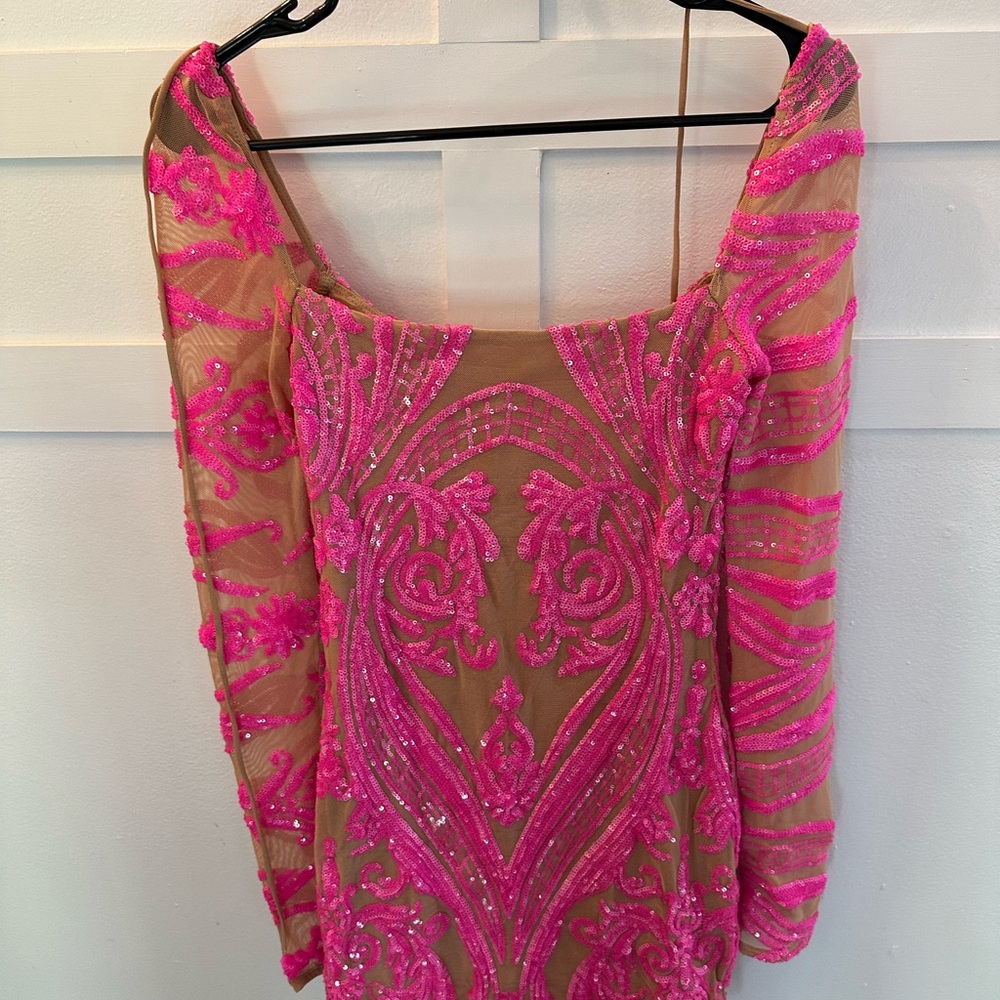 Lucy in the Sky Pink and Tan Embellished Dress
